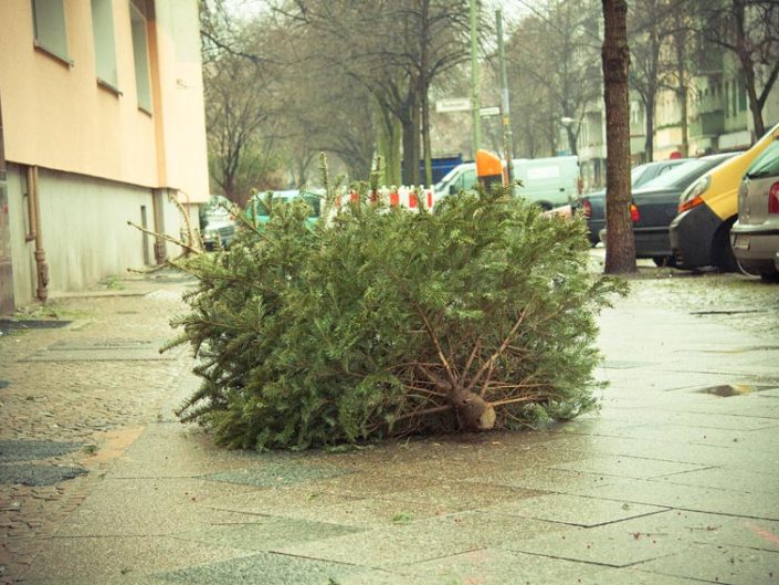 Árbol de Navidad tirado en el suelo