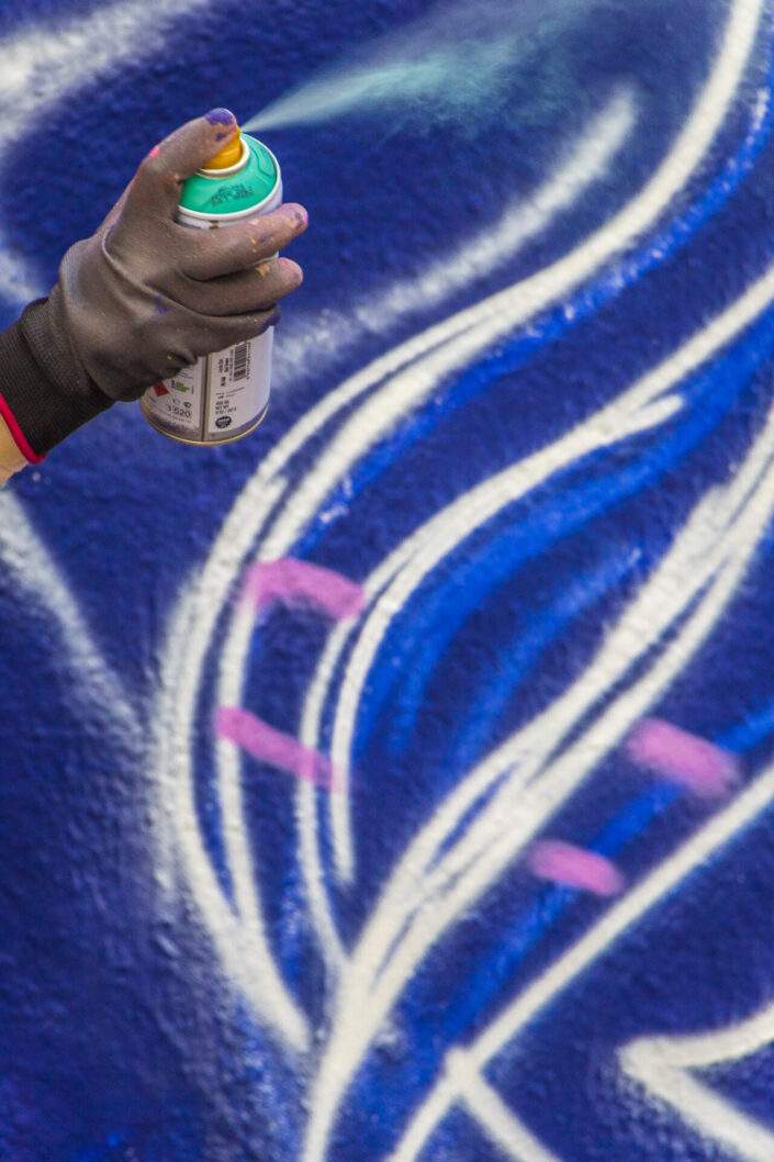 Proceso creativo del mural de Maga y El Rughi en Arnau Gallery Septiembre 2022