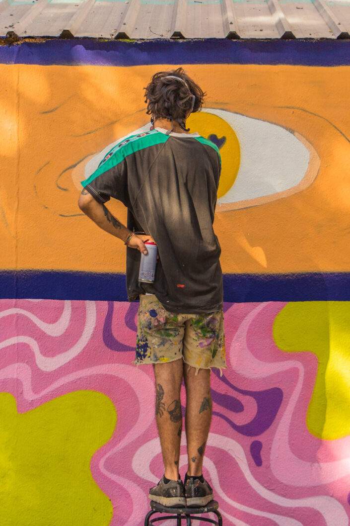 Proceso creativo del mural de Maga y El Rughi en Arnau Gallery Septiembre 2022